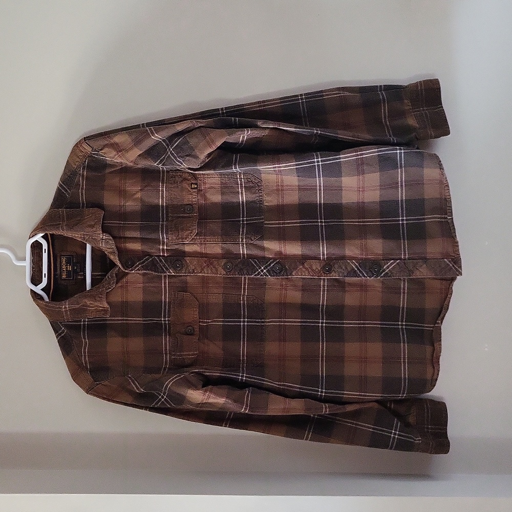 Billabong Men's Medium Plaid Button Down Cordouroy Trim Soft